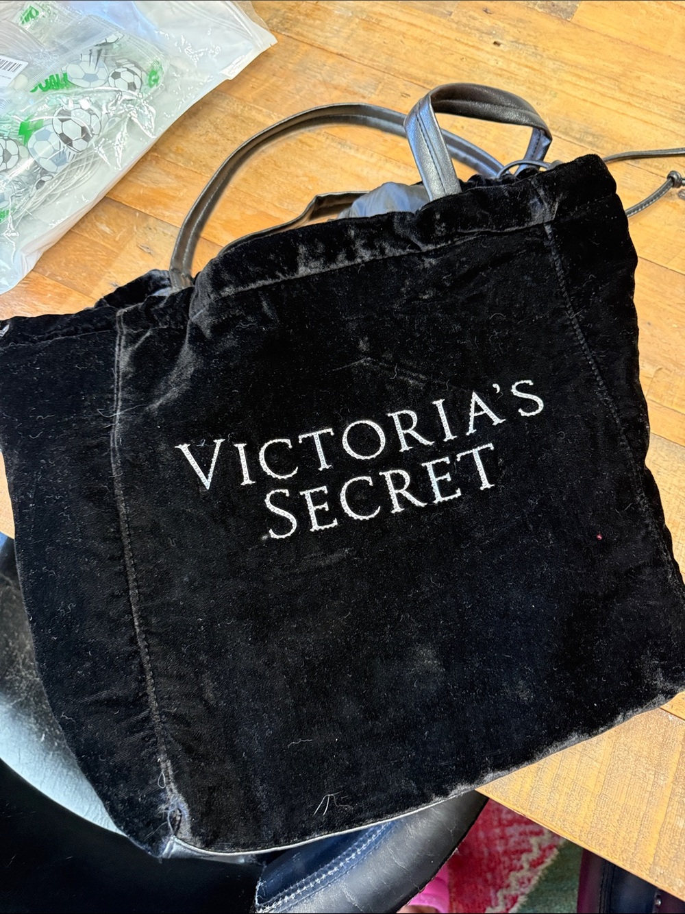 Victoria's Secret Black Velvet Tote with Embroidered Rhinestone Logo
